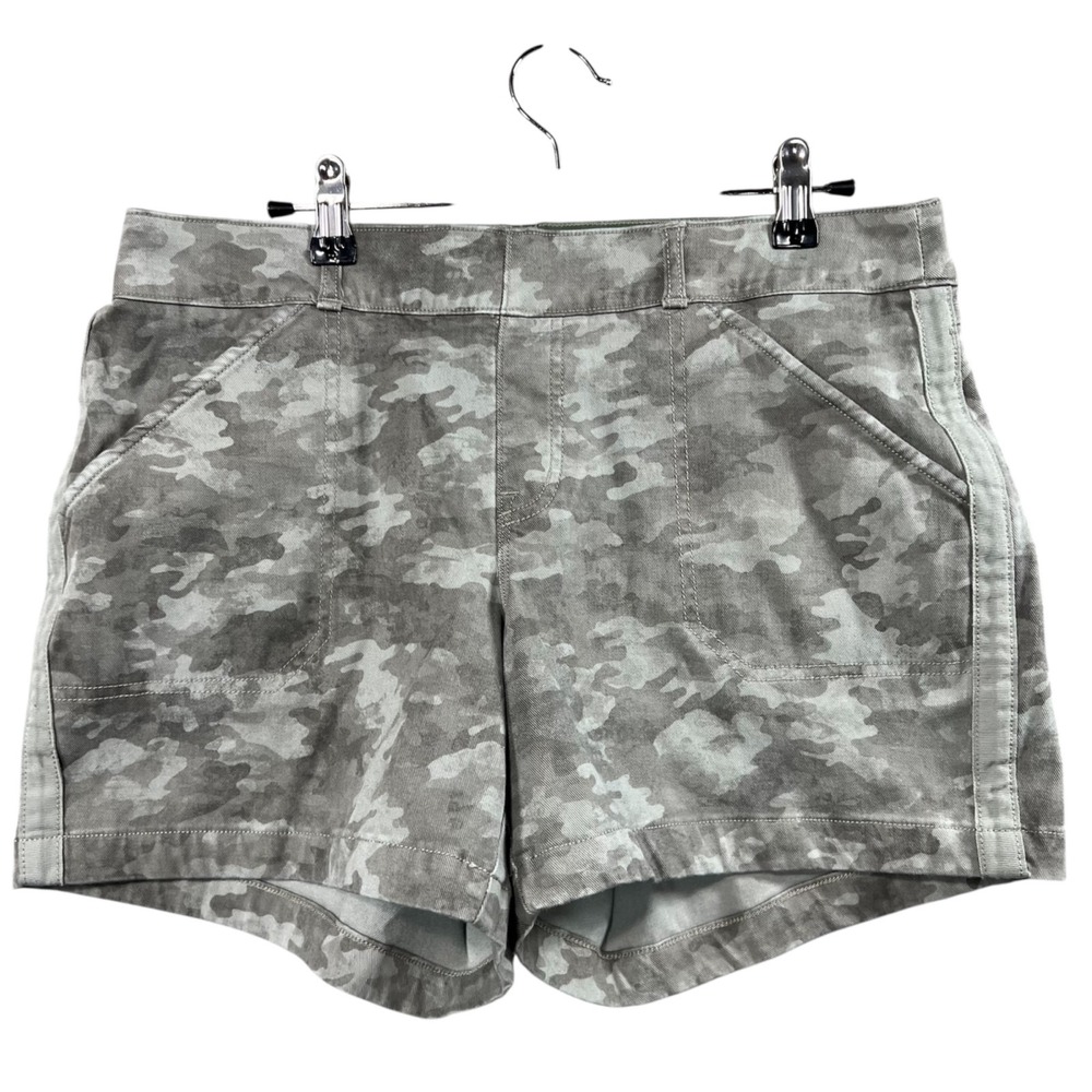 Spanx Shorts Women L Green Camo Good Stretch Twill Pull On Slimming Casual